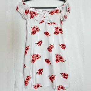 Floral Off-Shoulder Dress - White/Pink